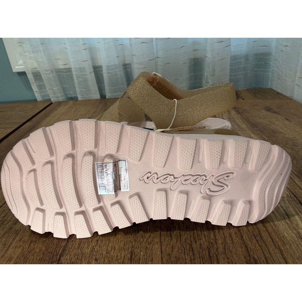 Skechers Foamies Glitter Jelly Sandals‎ Platform Women Size 7 Gold Pink Washable - Picture 5 of 12